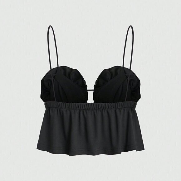 Black Sexy Women's Hollow Out Front Tank Top With 3d Flower Decor - Picture 2 of 4